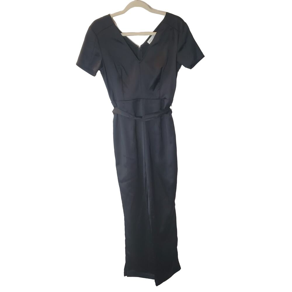 Prologue Black Short Sleeve V-Neck Belted Wide Leg Jumpsuit Women’s Size 2